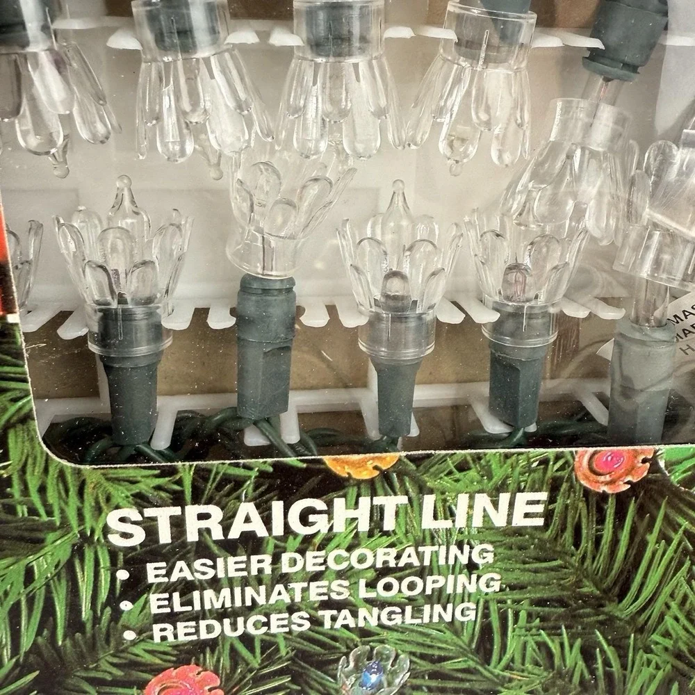 Vtg Christmas Tree Lights 50 Clear Tulip Petal Reflectors Steady Or Flashing